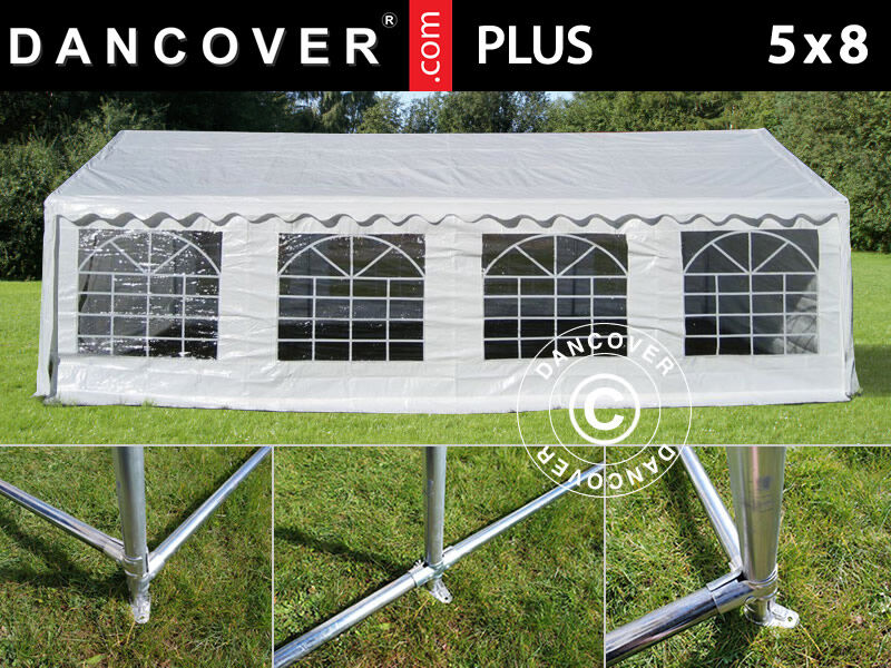 Dancover Partytelt Festtelt PLUS 5x8m PE, Hvid + Bundramme