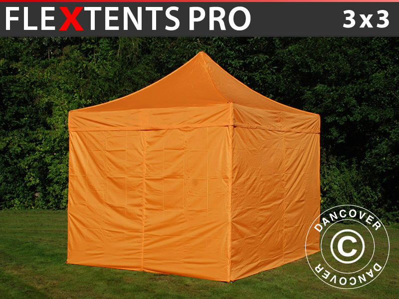 Dancover Foldetelt FleXtents Easy up pavillon PRO 3x3m Orange, inkl. 4 sider