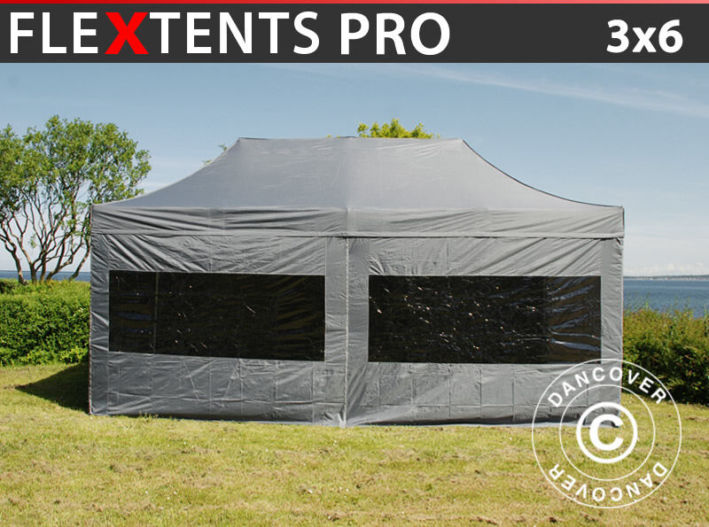 Dancover Foldetelt FleXtents Easy up pavillon PRO 3x6m Grå, inkl. 6 sider