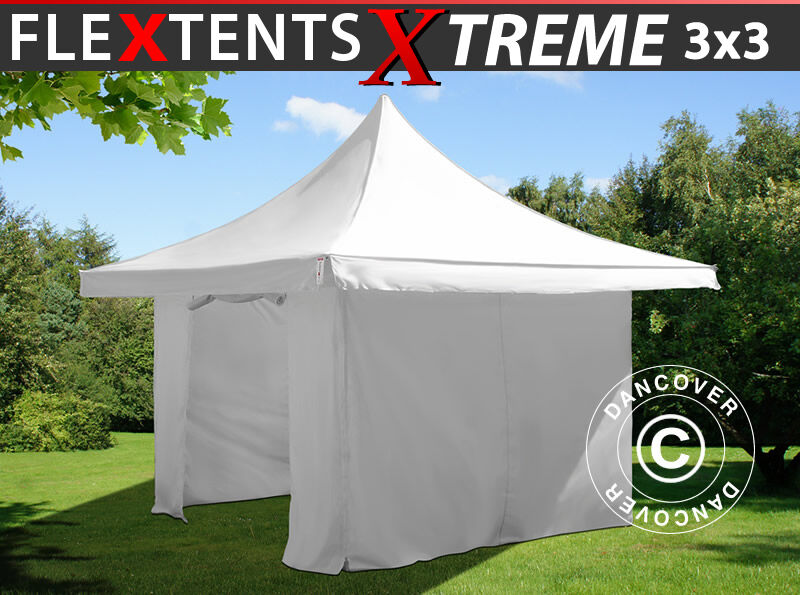 Dancover Foldetelt FleXtents Easy up pavillon Pagoda Xtreme 50 3x3m / (4x4m) Hvid, inkl.