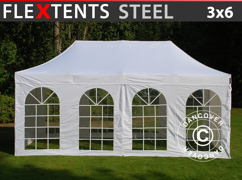 Dancover Foldetelt FleXtents Easy up pavillon Steel 3x6m Hvid, inkl. 4 sider