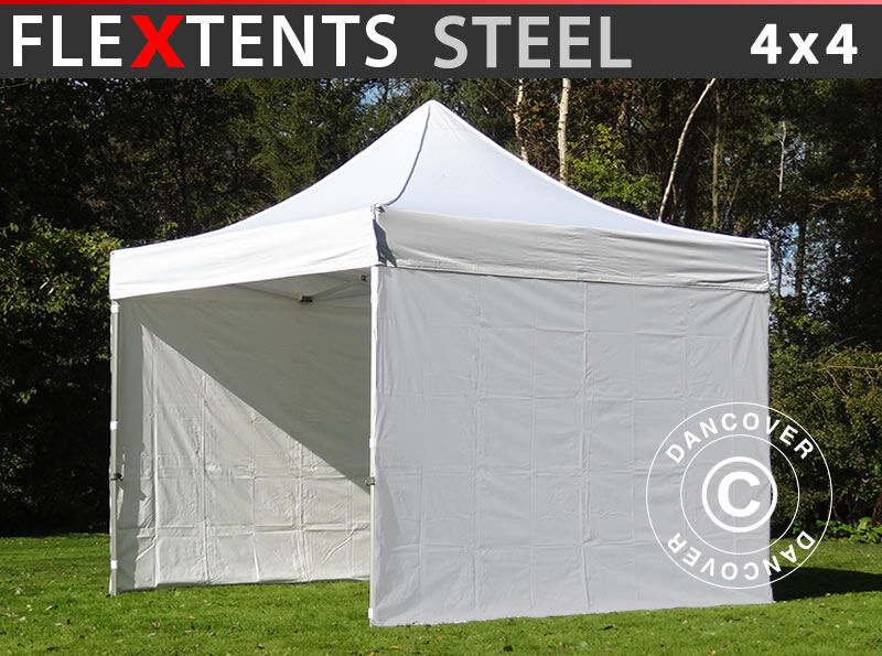 Dancover Foldetelt FleXtents Easy up pavillon Steel 4x4m Hvid, inkl. 4 sider