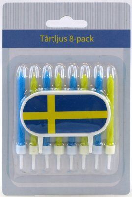 Dynas Fødselsdag stearinlys med holdere (8-pak) Blå & Gul Dynas Fødselsdag stearinlys med holdere (8-pak) Blå & Gul