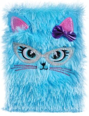 SunToy Plush notesbog kat motiv, blå, A5 SunToy Plush notesbog kat motiv, blå, A5