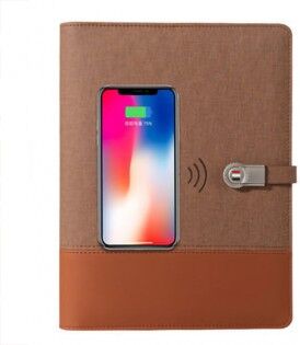 Notebook med powerbank 8000 mAh og trådløs oplader - Sort Notebook med powerbank 8000 mAh og trådløs oplader - Sort