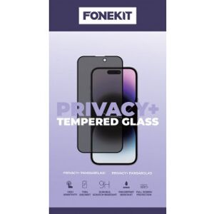 FoneKit Privacy+ Full Cover Beskyttelsesglas, Iphone 14 Pro, Sort