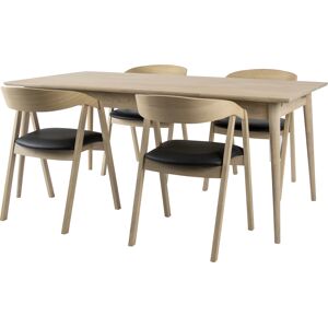 MyHomeMøbler Style Spisebord I Eg Inkl 4 Stk. Dicte Spisestole, Sort Læder/eg