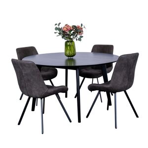 MyHomeMøbler Roxy Rundt Spisebordssæt M. 4 Stk Warren Spisebordsstole, Antracit