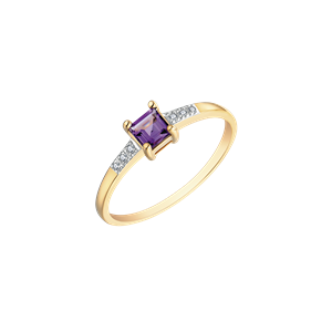 Støvring Design 14 Karat Guld Ring med Ametyst og Diamanter 0,03 Carat W/PK