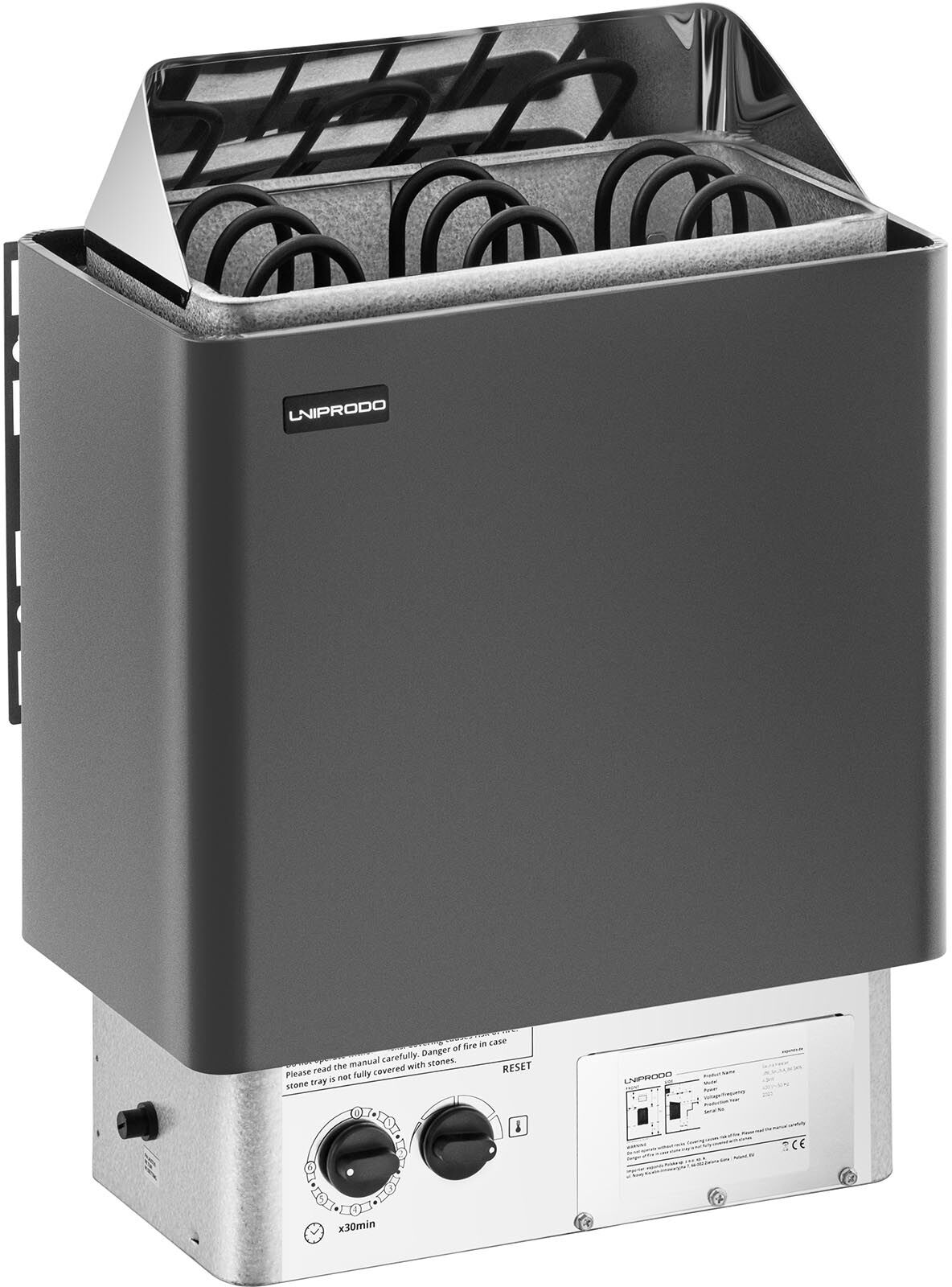 Uniprodo Saunaovn - 4,5 kW - 30 til 110 °C - inkl. kontrolpanel Uniprodo Saunaovn - 4,5 kW - 30 til 110 °C - inkl. kontrolpanel
