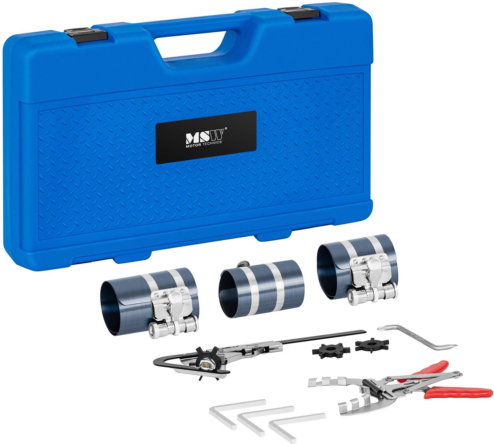 MSW Stempelringstang - sæt inkl. spændebånd (53 - 175 mm i diameter) MSW Stempelringstang - sæt inkl. spændebånd (53 - 175 mm i diameter)