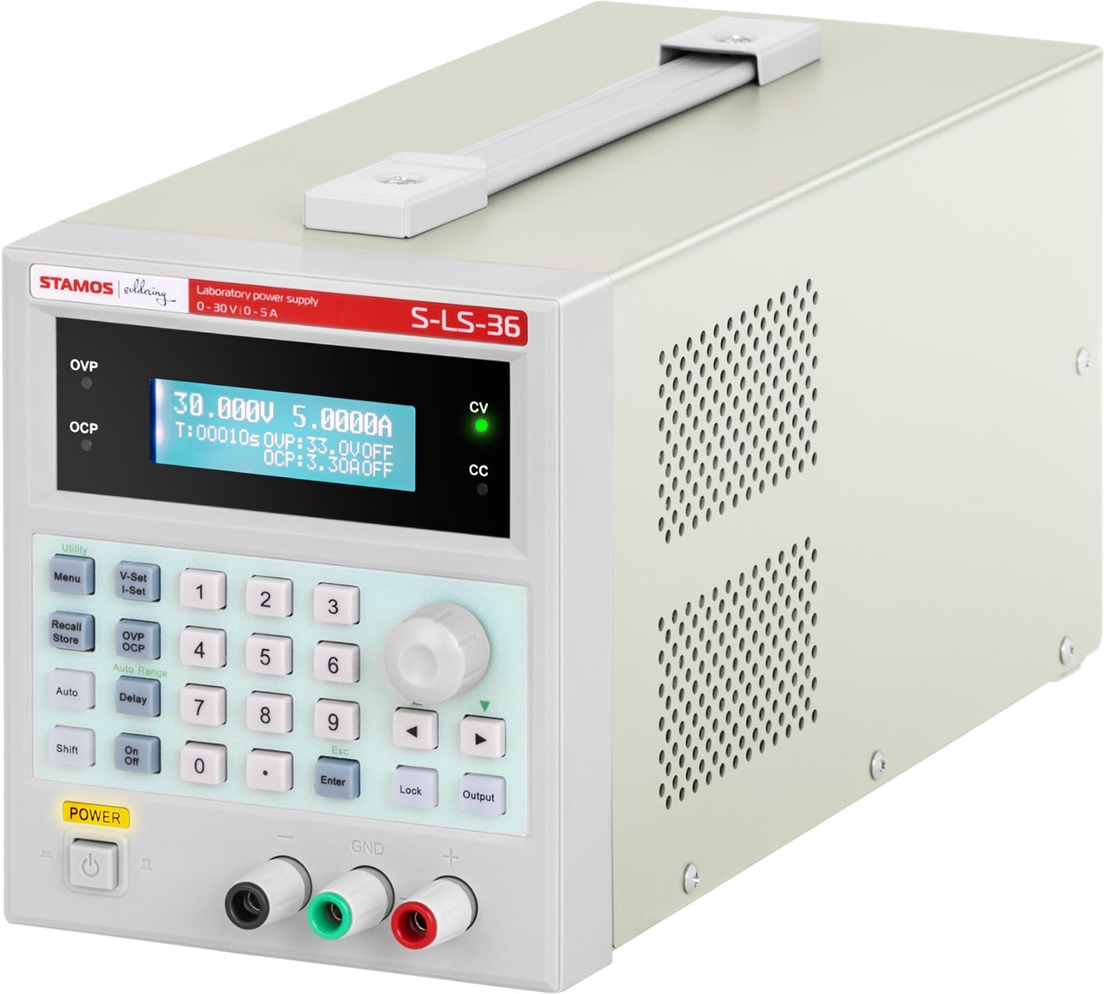 Stamos Soldering Strømforsyning - 0-30 V - 0-5 A DC - 150 W - USB - 100 hukommelsespladser Stamos Soldering Strømforsyning - 0-30 V - 0-5 A DC - 150 W - USB - 100 hukommelsespladser