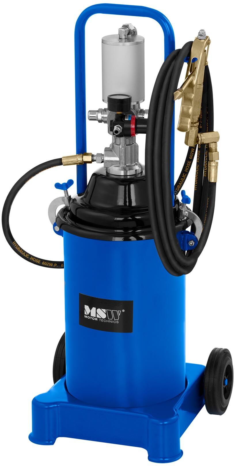 MSW Fedtsprøjte pneumatisk - 12 liter - med hjul - 300-400 bar pumpetryk MSW Fedtsprøjte pneumatisk - 12 liter - med hjul - 300-400 bar pumpetryk