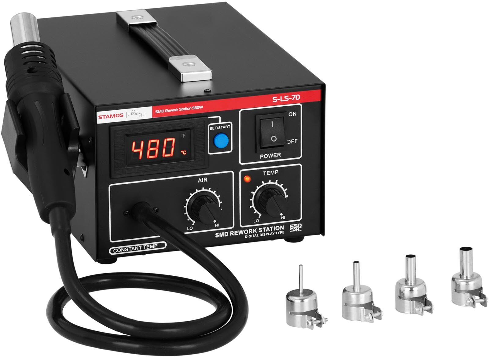 Stamos Soldering Loddestation - med varmluftkolbe - 550 W - LED-display