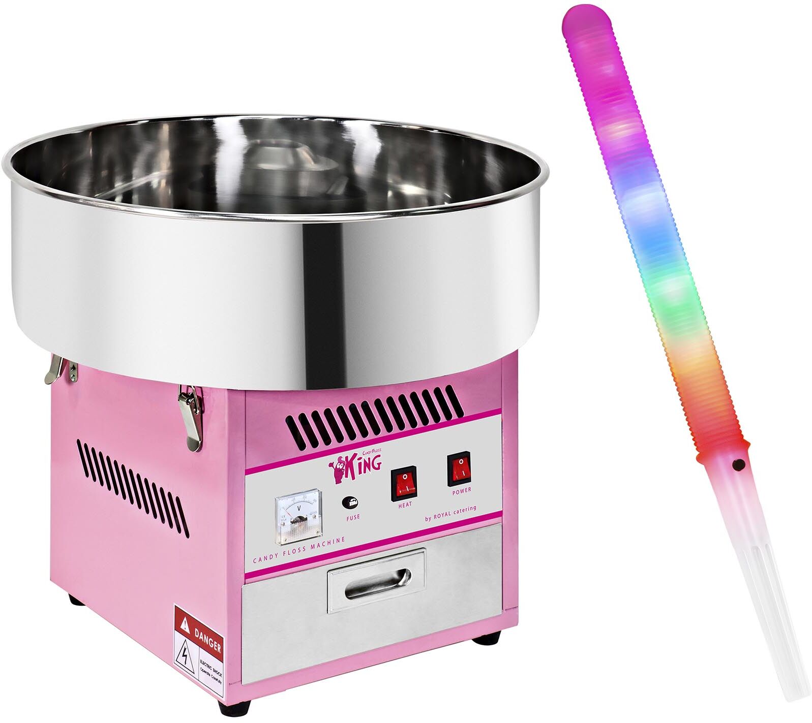 Royal Catering Candyfloss-maskine - sæt inkl. 50 stk. candyfloss-pinde LED - 52 cm - 1.200 W Royal Catering Candyfloss-maskine - sæt inkl. 50 stk. candyfloss-pinde LED - 52 cm - 1.200 W