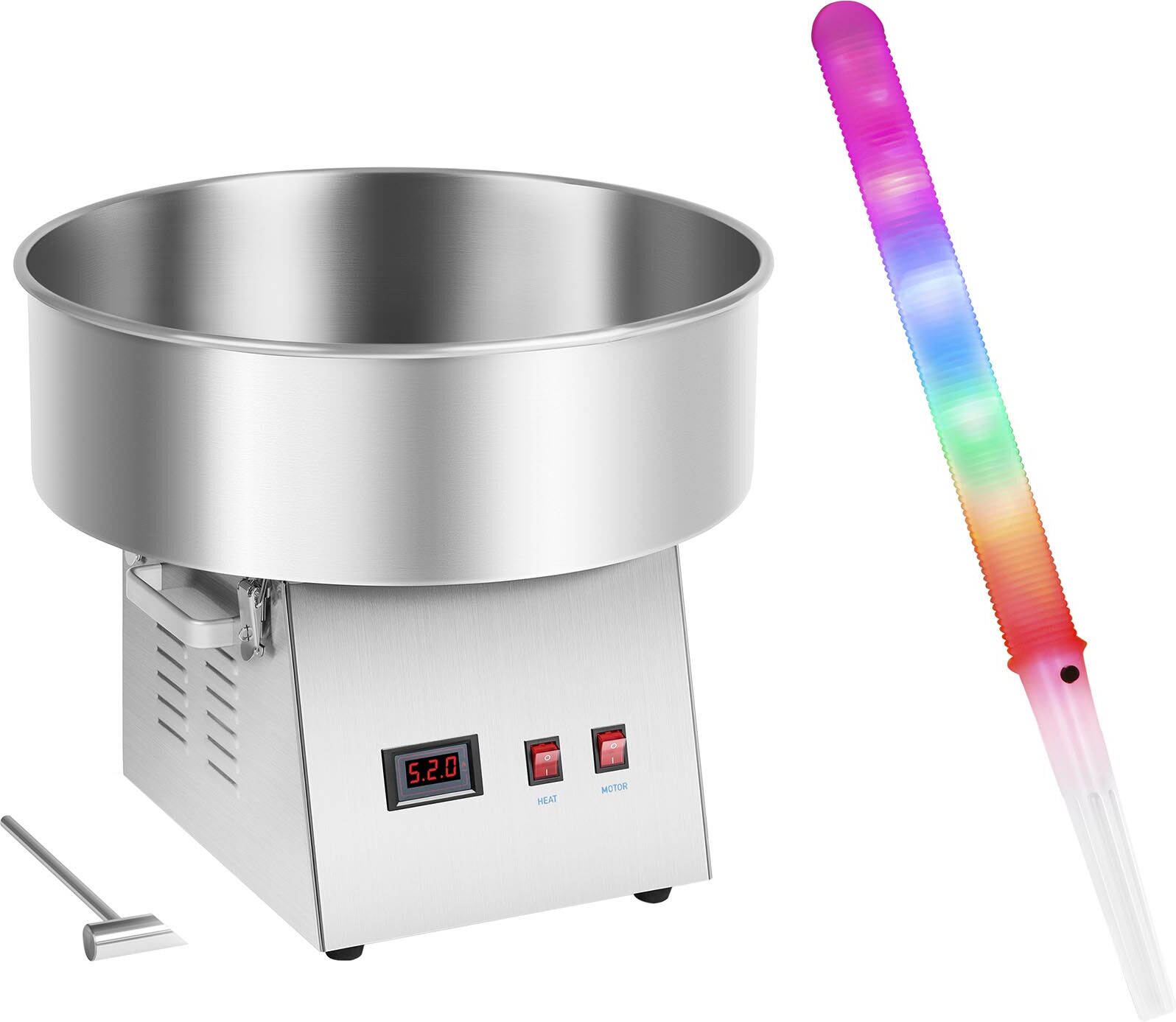 Royal Catering Candyfloss-maskine - sæt inkl. 50 stk. candyfloss-pinde LED - 52 cm - 1.030 W - rustfrit stål Royal Catering Candyfloss-maskine - sæt inkl. 50 stk. candyfloss-pinde LED - 52 cm - 1.030 W - rustfrit stål