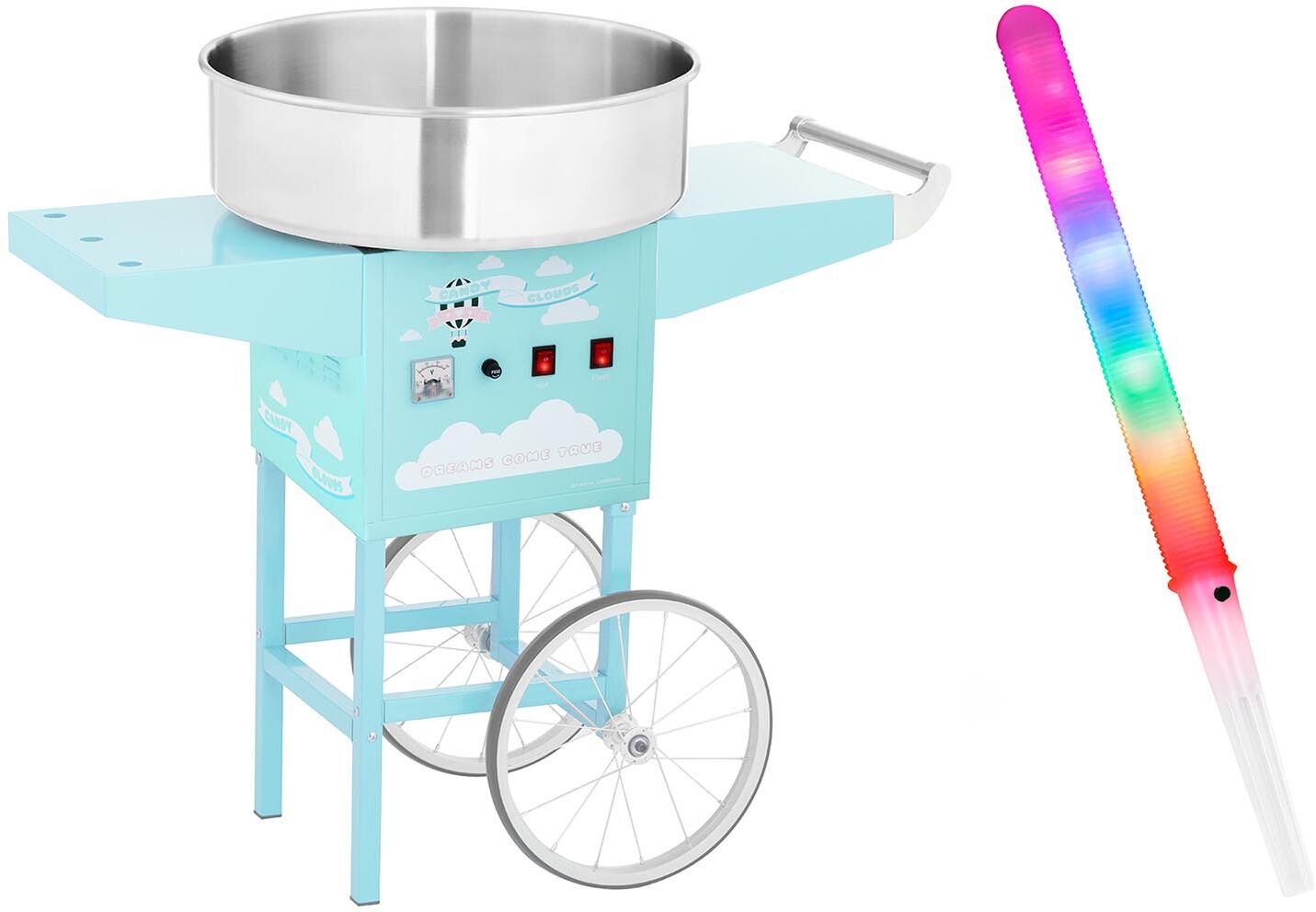 Royal Catering Candyfloss-maskine - sæt inkl. candyfloss-pinde LED og vogn 52 cm - 1.200 W - turkis Royal Catering Candyfloss-maskine - sæt inkl. candyfloss-pinde LED og vogn 52 cm - 1.200 W - turkis
