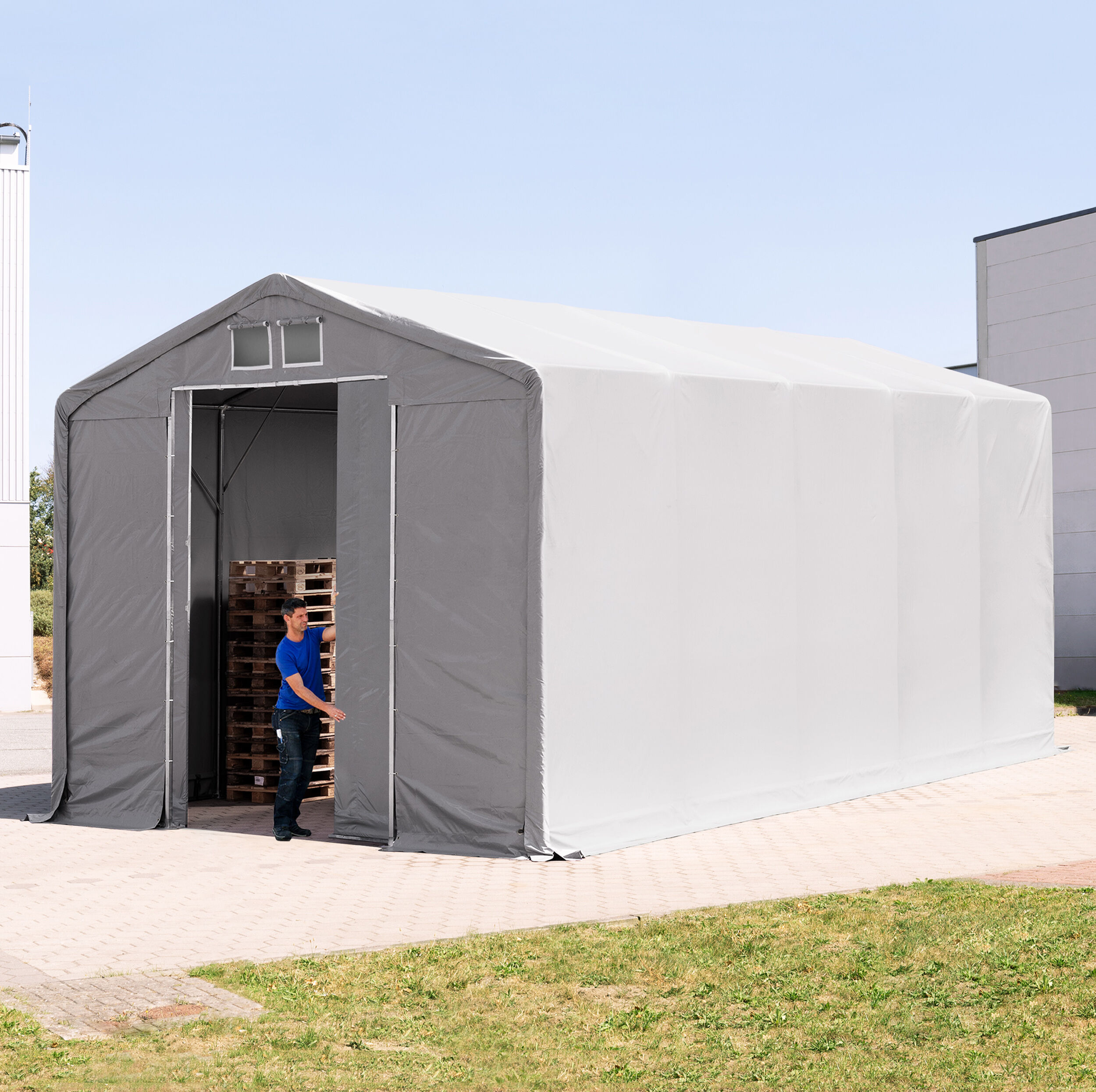 TOOLPORT Telthal 5x10m PVC 550 g/m² grå 100 % vandtæt Industriezelt grå TOOLPORT Telthal 5x10m PVC 550 g/m² grå 100 % vandtæt Industriezelt grå