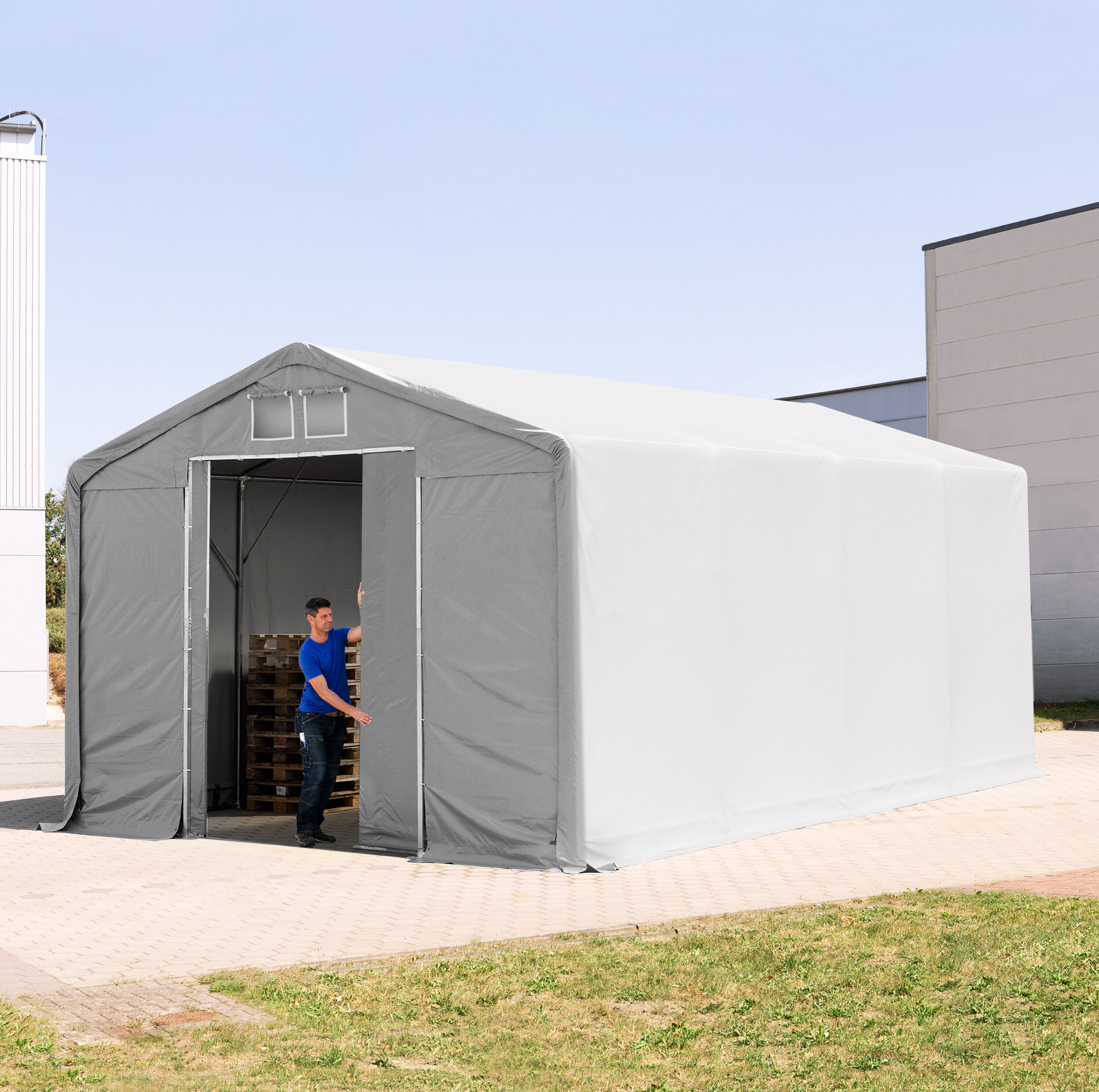 TOOLPORT Telthal 6x8m PVC 550 g/m² grå 100 % vandtæt Industriezelt grå TOOLPORT Telthal 6x8m PVC 550 g/m² grå 100 % vandtæt Industriezelt grå