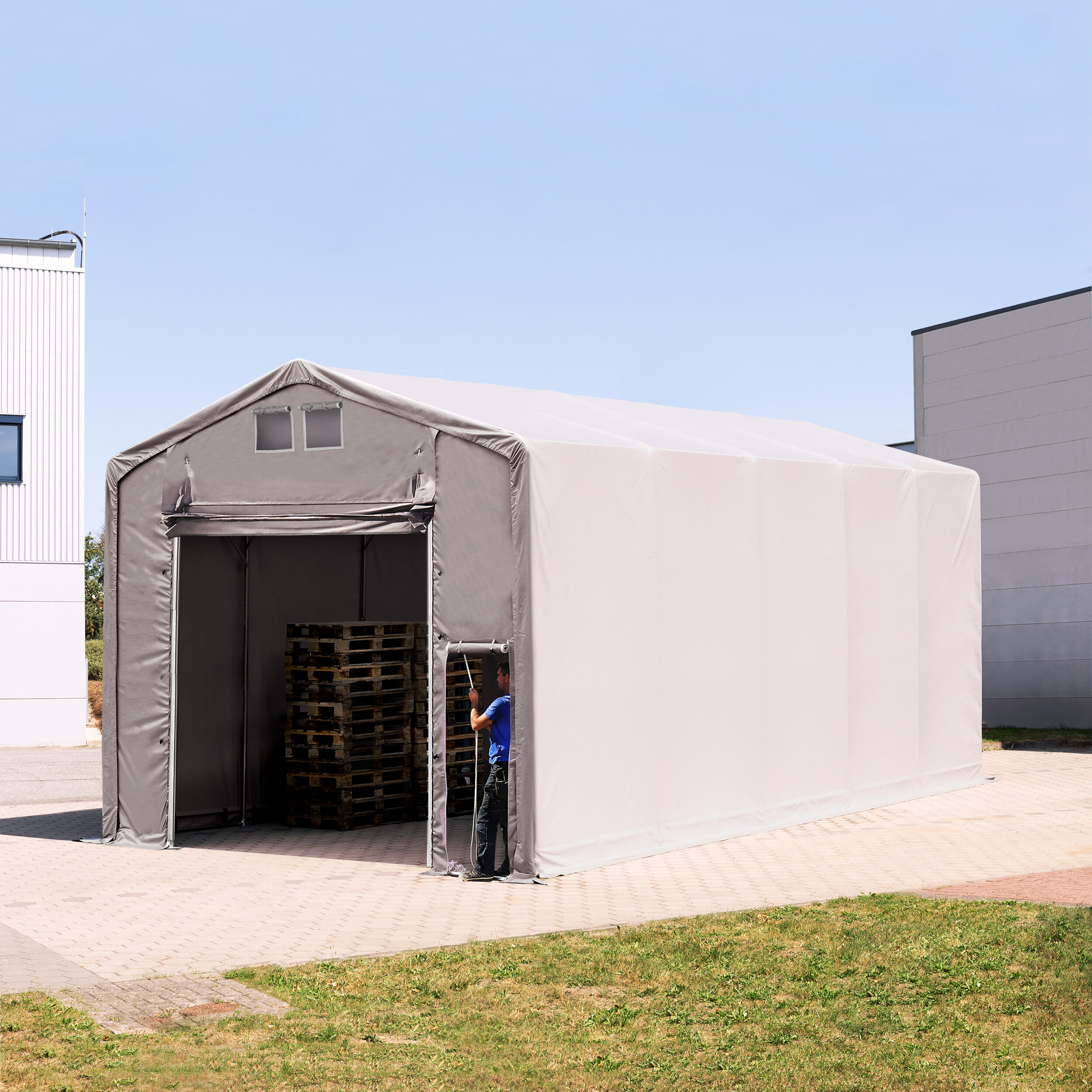 TOOLPORT Telthal 5x10m PVC 550 g/m² grå 100 % vandtæt Industriezelt grå TOOLPORT Telthal 5x10m PVC 550 g/m² grå 100 % vandtæt Industriezelt grå