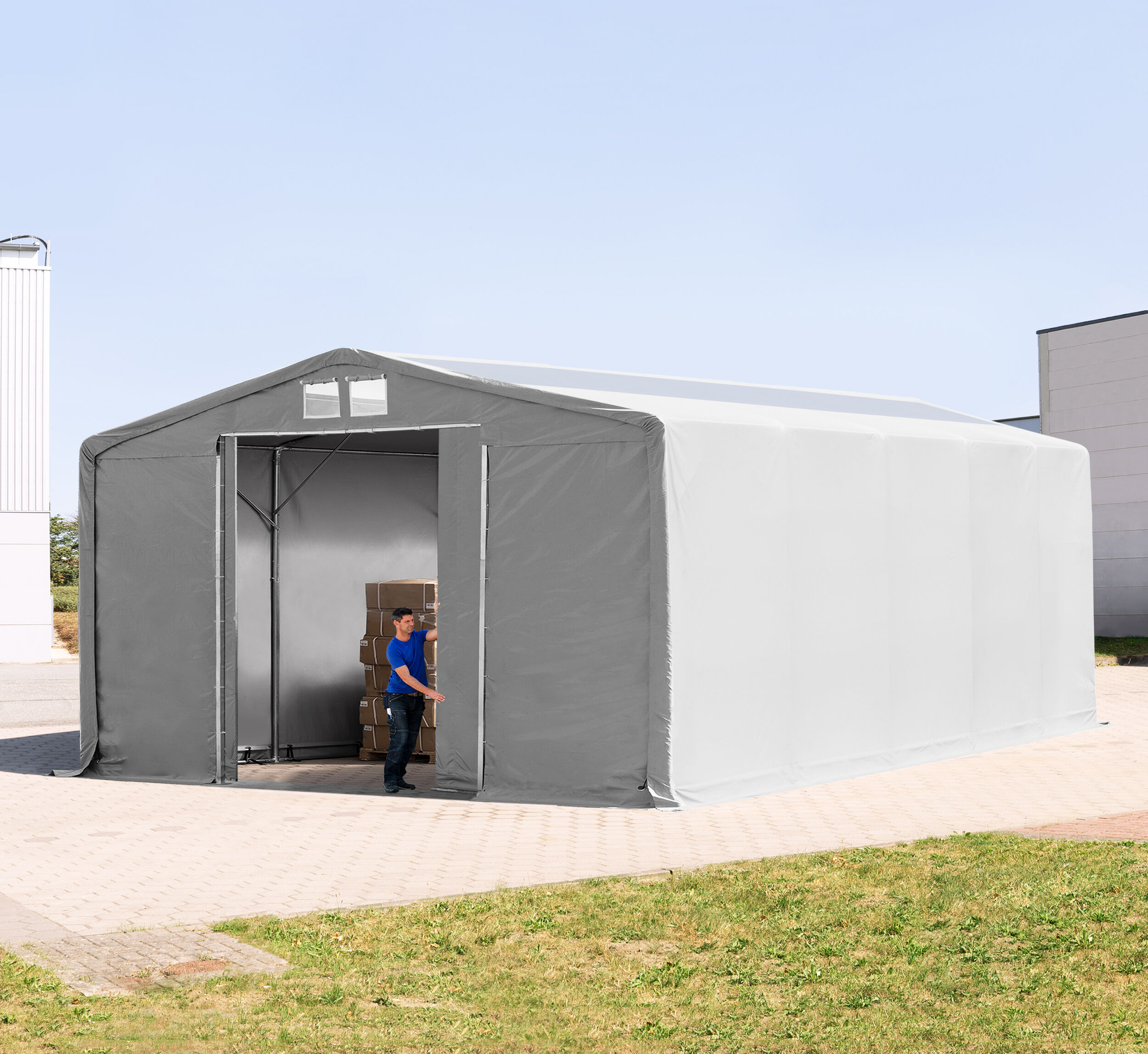 TOOLPORT Telthal 8x10m PVC 550 g/m² grå 100 % vandtæt Industriezelt grå TOOLPORT Telthal 8x10m PVC 550 g/m² grå 100 % vandtæt Industriezelt grå