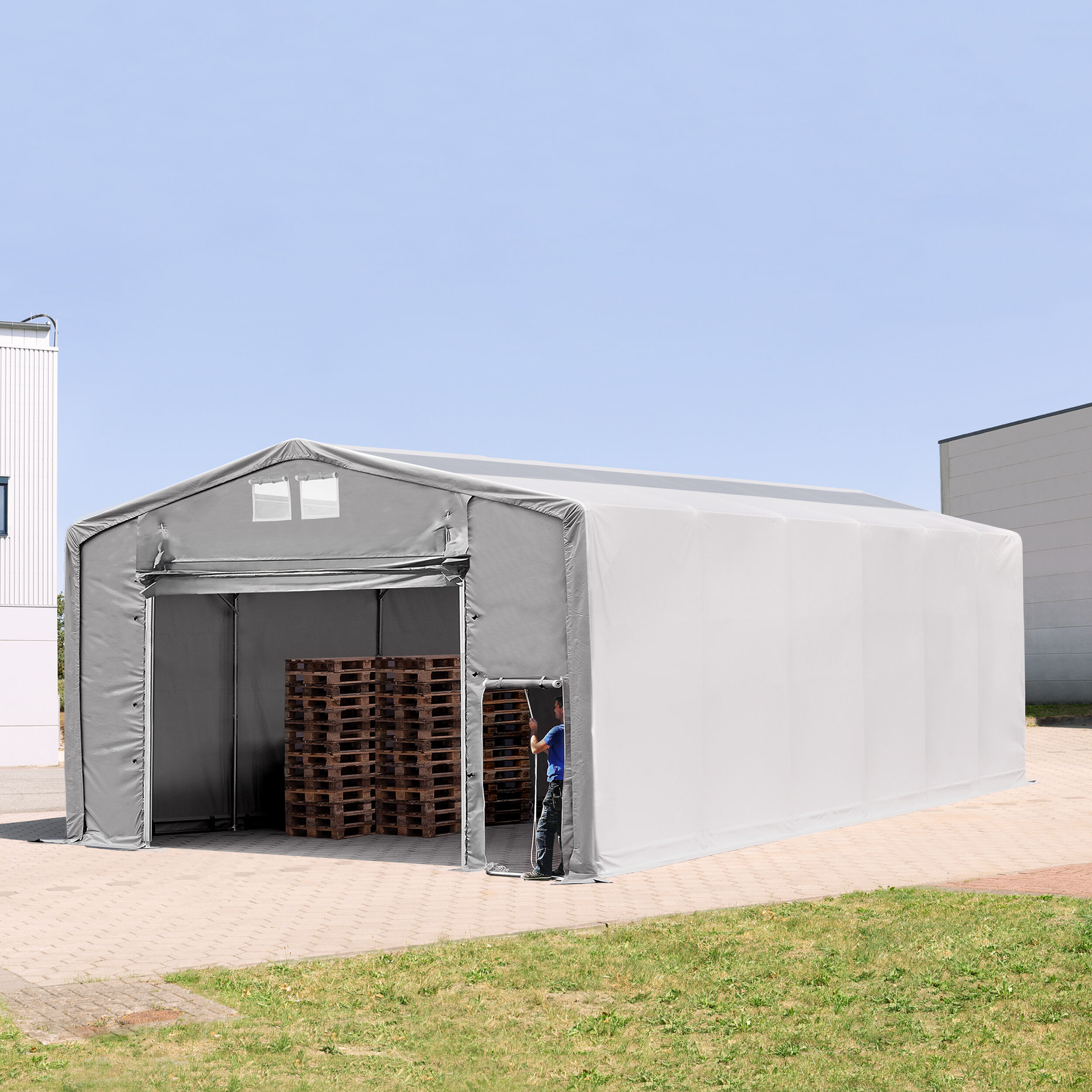 TOOLPORT Telthal 8x12m PVC 550 g/m² grå 100 % vandtæt Industriezelt grå TOOLPORT Telthal 8x12m PVC 550 g/m² grå 100 % vandtæt Industriezelt grå