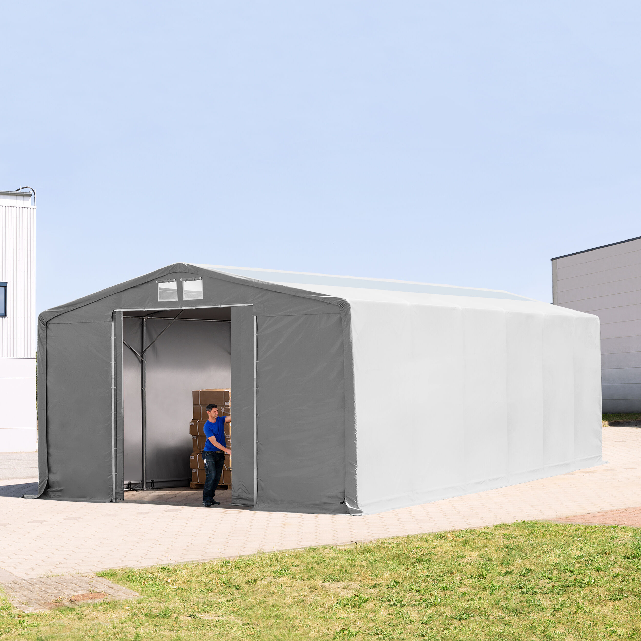 TOOLPORT Telthal 8x12m PVC 550 g/m² grå 100 % vandtæt Industriezelt grå TOOLPORT Telthal 8x12m PVC 550 g/m² grå 100 % vandtæt Industriezelt grå