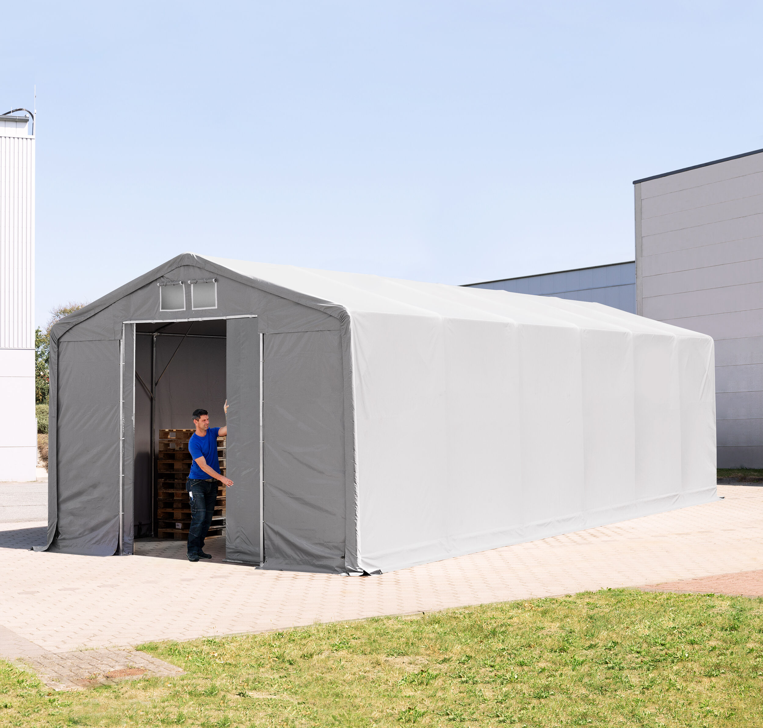 TOOLPORT Telthal 6x16m PVC 550 g/m² grå 100 % vandtæt Industriezelt grå TOOLPORT Telthal 6x16m PVC 550 g/m² grå 100 % vandtæt Industriezelt grå