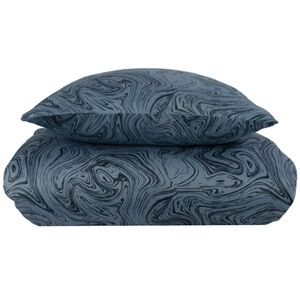 Borg Living Bomuldssatin sengetøj - 150x210 cm - Marble dark blue - Blåt sengetøj - By Night sengelinned