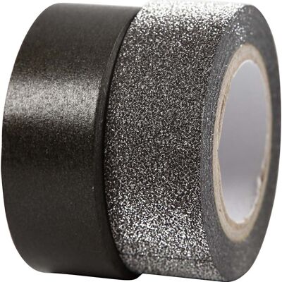 Vivi Gade Sorte Dekorativ Washi Tape - 15mm - 2 Ruller Vivi Gade Sorte Dekorativ Washi Tape - 15mm - 2 Ruller