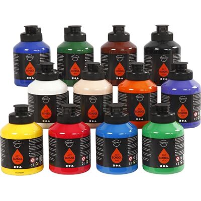 Pigment Art School Paint - Standardfarver - 12x500ml - Maling Pigment Art School Paint - Standardfarver - 12x500ml - Maling