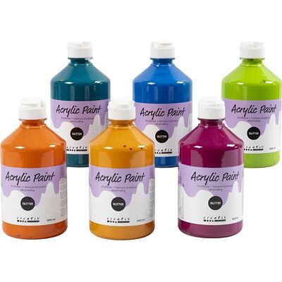 A-Color Akrylmaling - Assorterede Glitterfarver - 6x500ml - Maleri A-Color Akrylmaling - Assorterede Glitterfarver - 6x500ml - Maleri