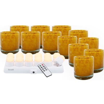 Securit® Ayla Orange Glasstage M/hvid Led, 12 Stk Securit® Ayla Orange Glasstage M/hvid Led, 12 Stk