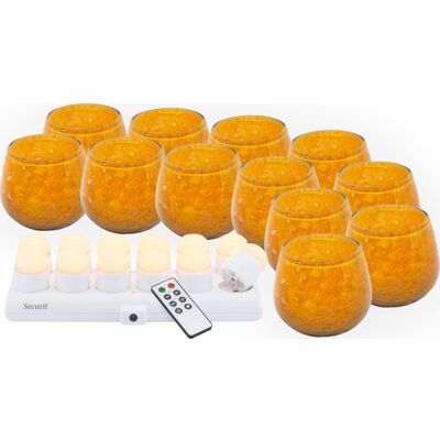 Securit® Luna Orange Glasstage M/hvid Led, 12 Stk Securit® Luna Orange Glasstage M/hvid Led, 12 Stk
