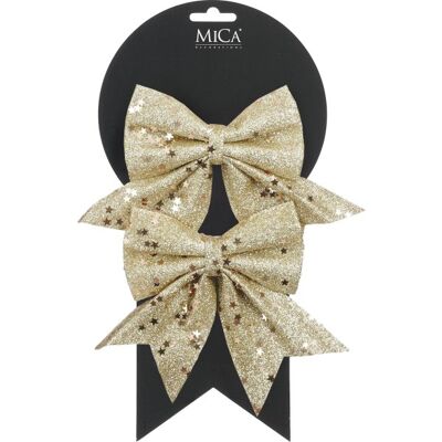Mica Decorations Sløjfer, Champagne, L12 X B13 Cm, 2 Stk. Mica Decorations Sløjfer, Champagne, L12 X B13 Cm, 2 Stk.