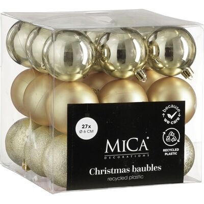 Mica Decorations Brudsikre Julekugler, Champagne, Ø6 Cm, 27 Stk. Mica Decorations Brudsikre Julekugler, Champagne, Ø6 Cm, 27 Stk.