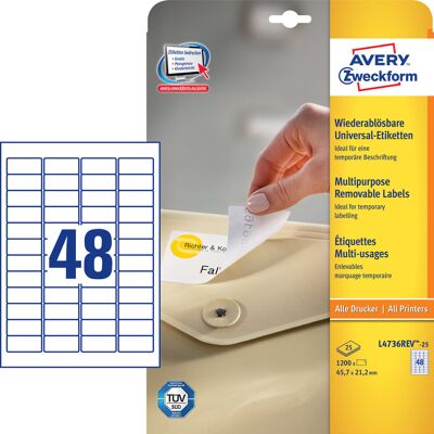 Avery L4736r Etiketter 45,7x21,2 Mm 480 Stk. Avery L4736r Etiketter 45,7x21,2 Mm 480 Stk.