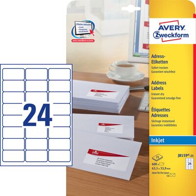 Avery J8159 Etiketter 63,5x33,9 Mm 600 Stk. Avery J8159 Etiketter 63,5x33,9 Mm 600 Stk.