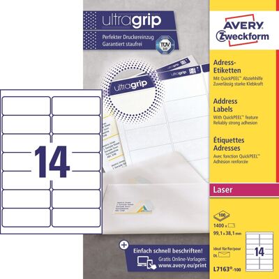 Avery L7163 Etiketter 99,1x38,1 Mm 1400 Stk. Avery L7163 Etiketter 99,1x38,1 Mm 1400 Stk.