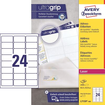 Avery L7159 Etiketter 63,5x33,9 Mm 2400 Stk. Avery L7159 Etiketter 63,5x33,9 Mm 2400 Stk.