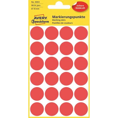 Avery Etiket Farvedots Ø18 Mm Rød 96 Stk. Avery Etiket Farvedots Ø18 Mm Rød 96 Stk.