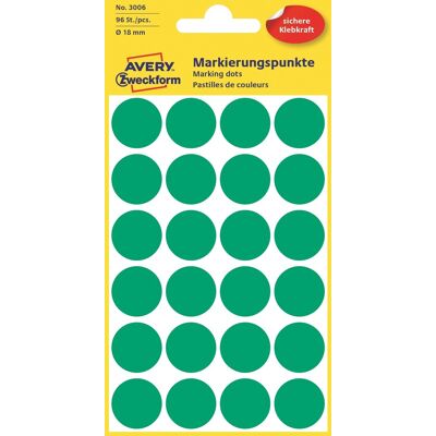 Avery Etiket Farvedots Ø18 Mm Grøn 96 Stk. Avery Etiket Farvedots Ø18 Mm Grøn 96 Stk.