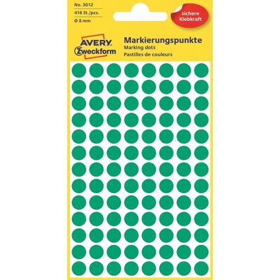 Avery Etiket Farvedots Ø8 Mm Grøn 416 Stk. Avery Etiket Farvedots Ø8 Mm Grøn 416 Stk.