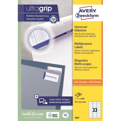 Avery Universaletiketter 70 X 25,4 Mm 3300 Stk. Avery Universaletiketter 70 X 25,4 Mm 3300 Stk.