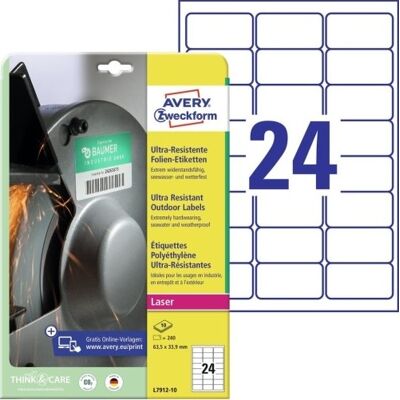 Avery L7912-10 Etiketter, 63,5 X 33,9 Mm, 240 Stk. Avery L7912-10 Etiketter, 63,5 X 33,9 Mm, 240 Stk.