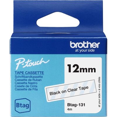 Brother Btag-131 Labeltape, 12mm, Sort På Klar Brother Btag-131 Labeltape, 12mm, Sort På Klar