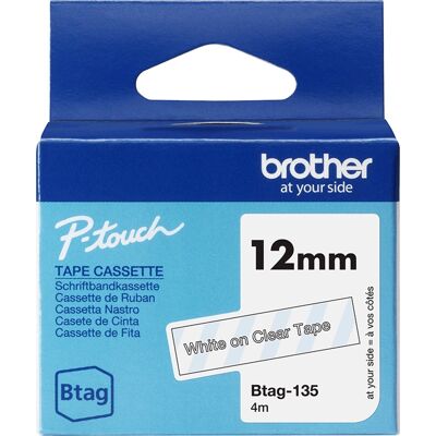 Brother Btag-135 Labeltape, 12mm, Hvid På Klar Brother Btag-135 Labeltape, 12mm, Hvid På Klar