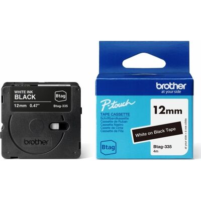 Brother Btag-335 Labeltape, 12mm, Hvid På Sort Brother Btag-335 Labeltape, 12mm, Hvid På Sort