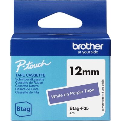 Brother Btag-F35 Labeltape, 12mm, Hvid På Lilla Brother Btag-F35 Labeltape, 12mm, Hvid På Lilla