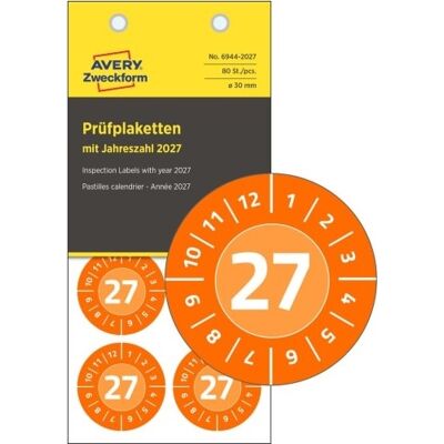 Avery Inspektionsdatoetiketter 2027, Vinyl, Ø30mm Avery Inspektionsdatoetiketter 2027, Vinyl, Ø30mm